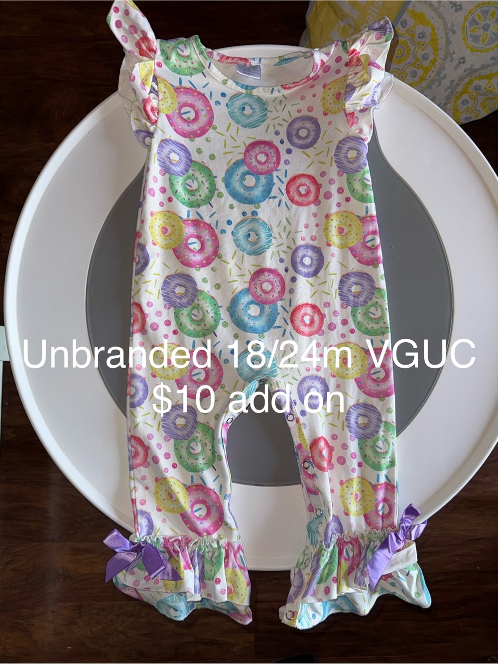 Girls Donut Print Ruffle Romper - Multi Color